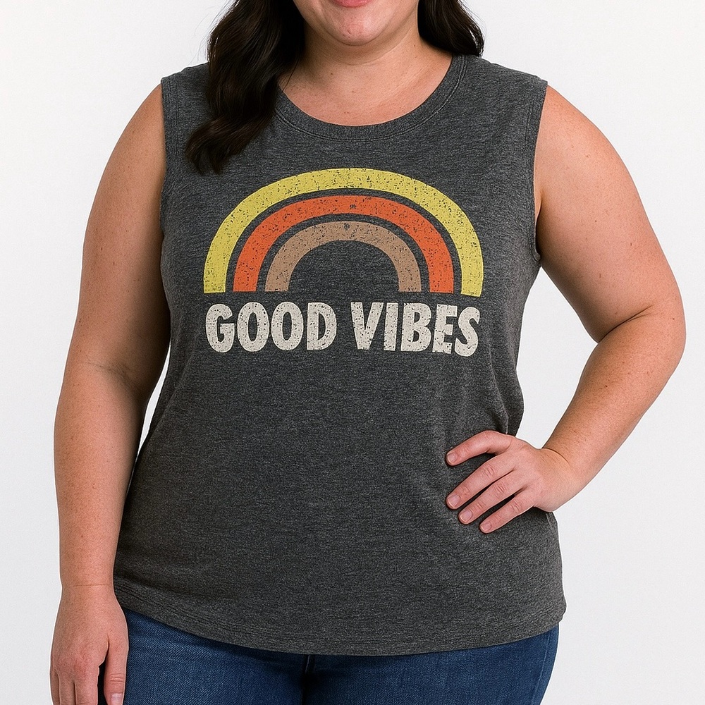 NEW Good Vibes Distressed Graphic Rainbow Tank Top Size XXL